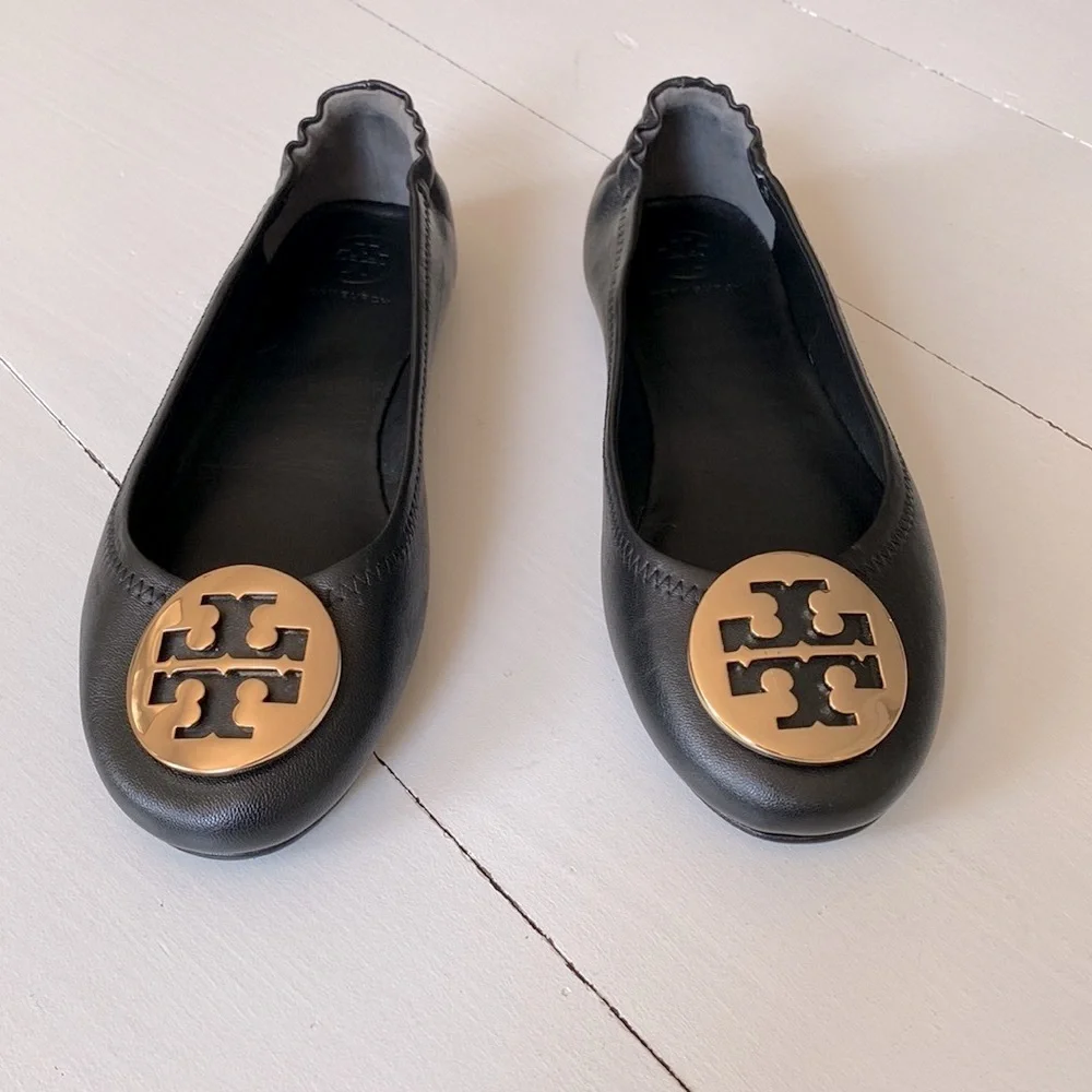 Tory Burch Mini Travel Ballet w/Metal Logo, Napa Leather, size 6.5, NWOT